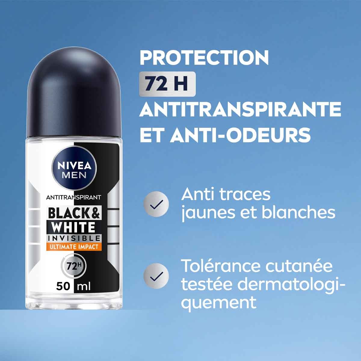 Déodorant bille anti-transpirant anti-traces blanches 72 h - Black & White - Homme - 50 ml