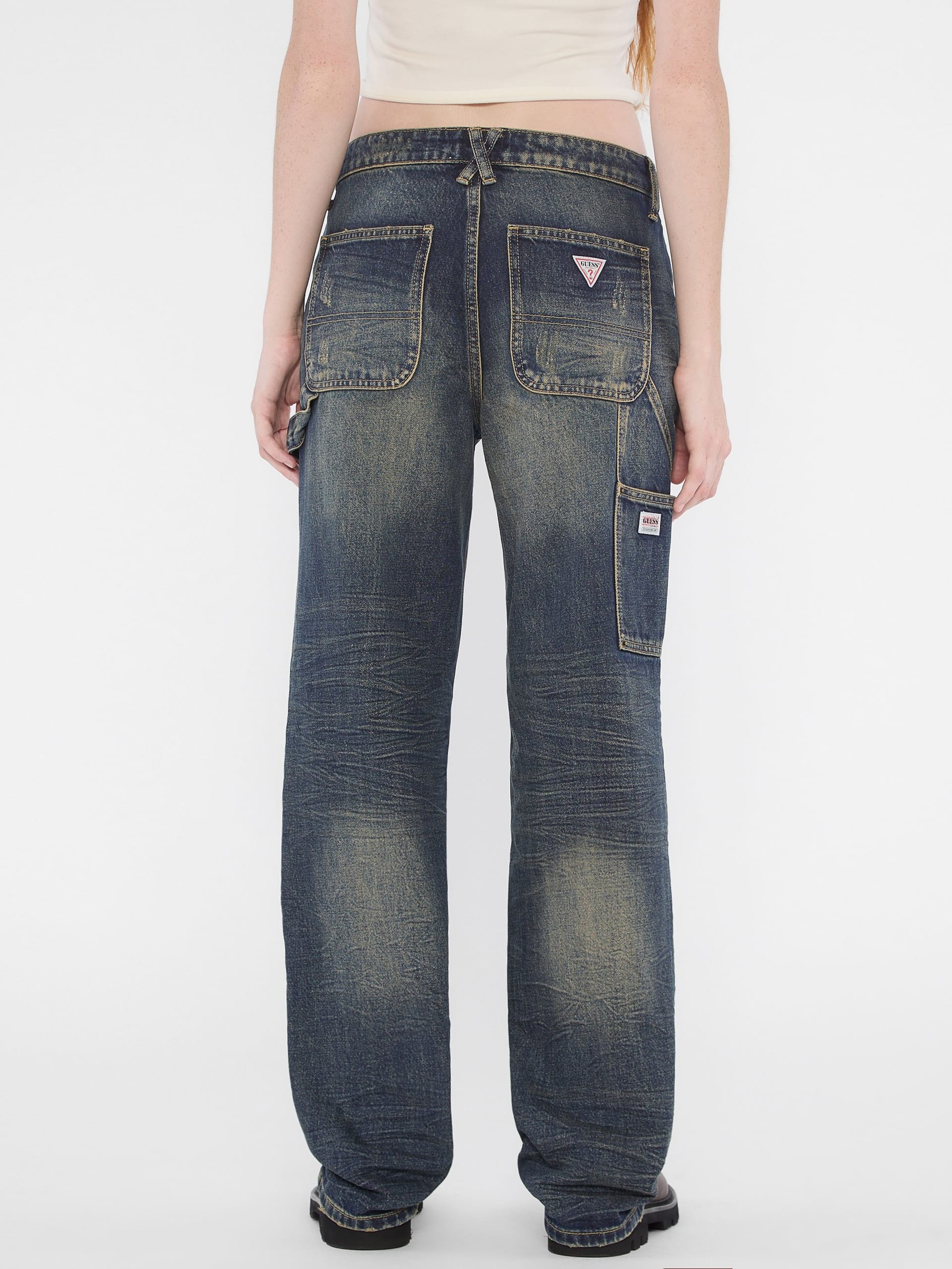 Calça jeans GUESS Originals estilo carpinteiro com efeito desgastado