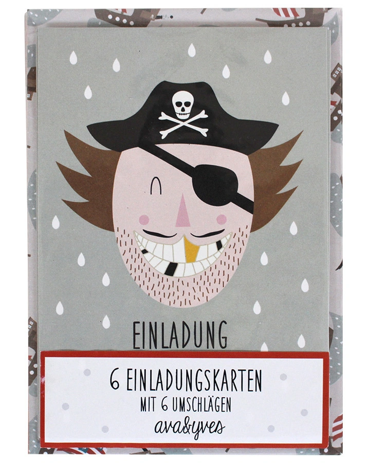 Einladungskarten-Set PIRAT 6 Karten + Umschläge