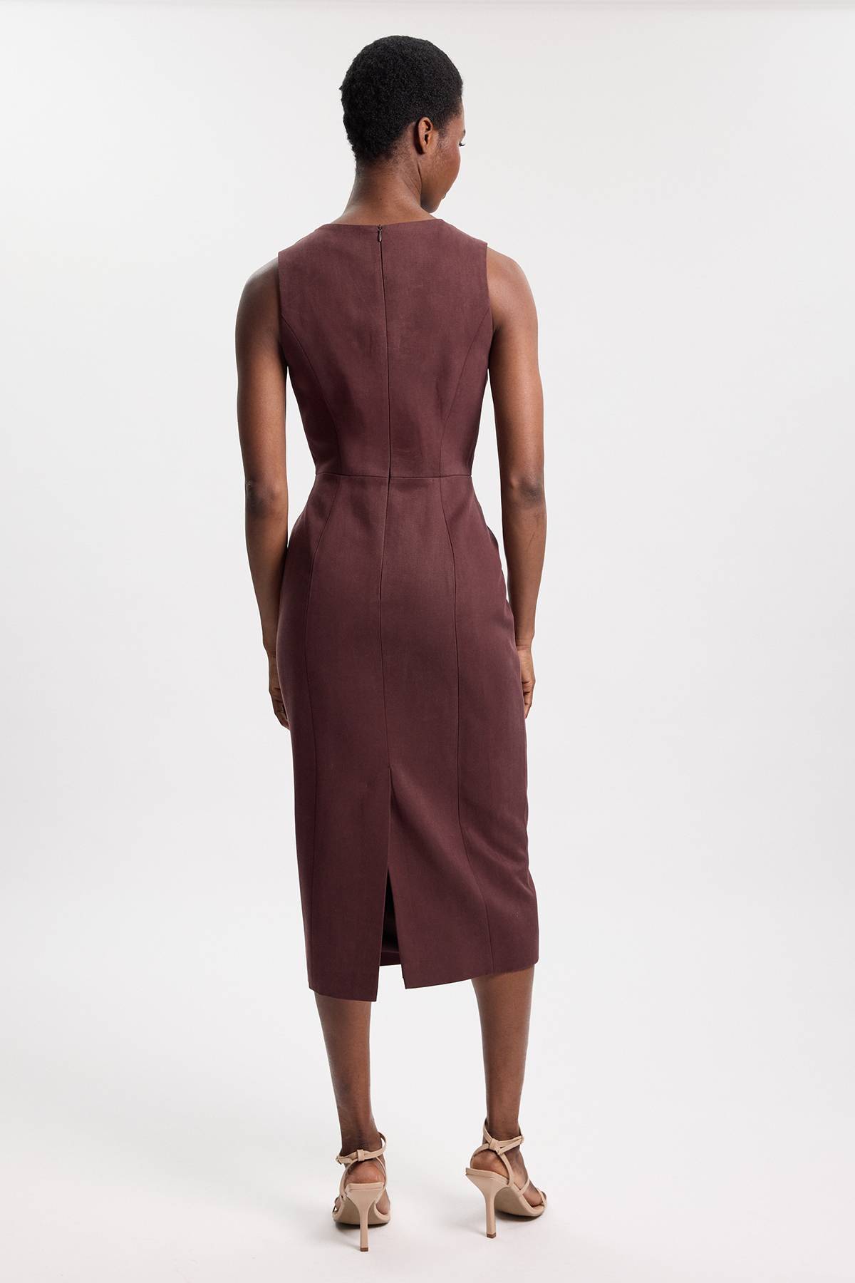 KarenMillen Robe Midi Ajustée En Mélange Tencel Avec Col Drapé
