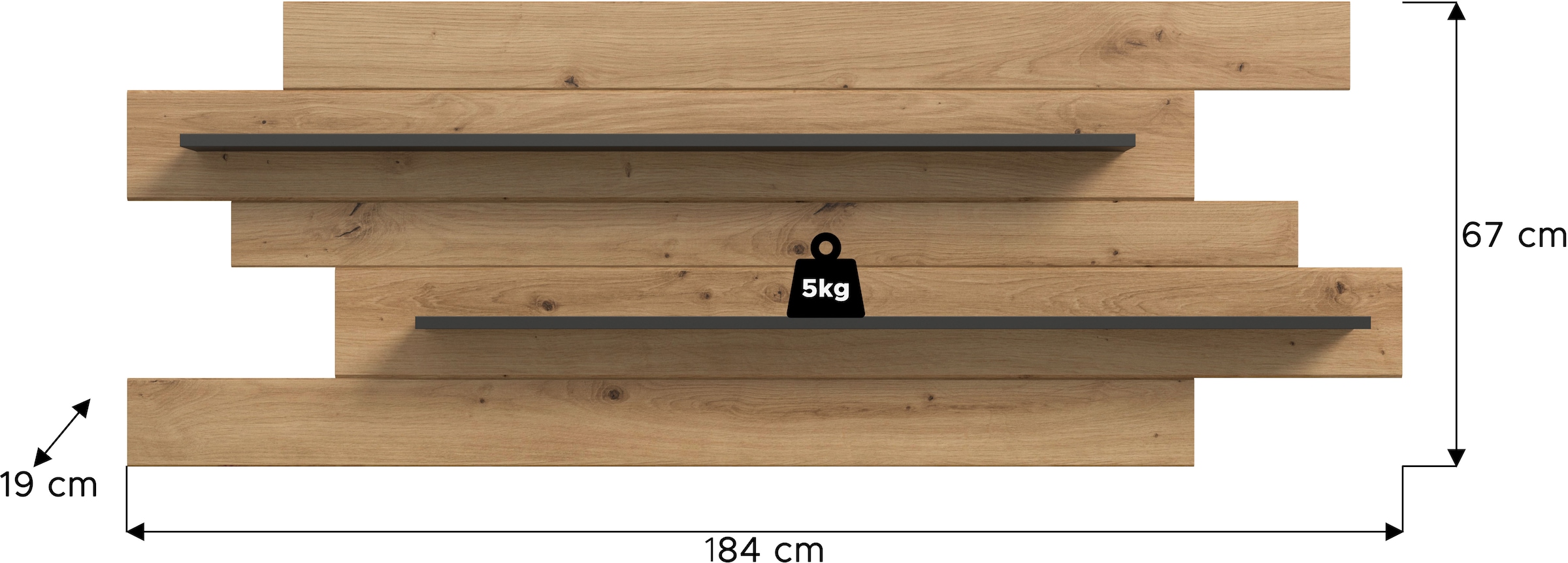 INOSIGN Wandboard »REHAT, Breite 180 cm, inkl. 2 Ablageböden« 1 Stk. tlg. Wandregal, Wandpaneel, Regal, Paneel, Ablageboard