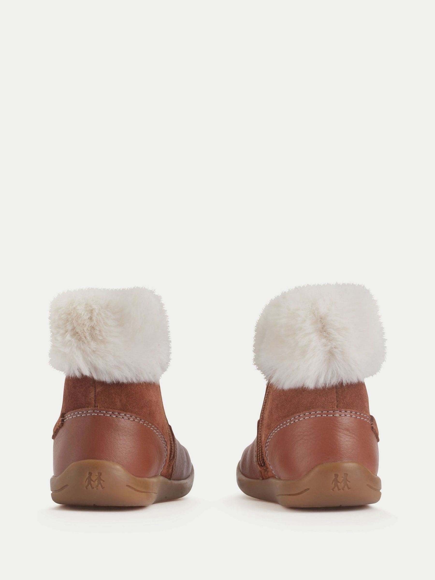 Start-Rite Girls Flurry Zip-Up Faux Fur Topped Ankle Brown Boots