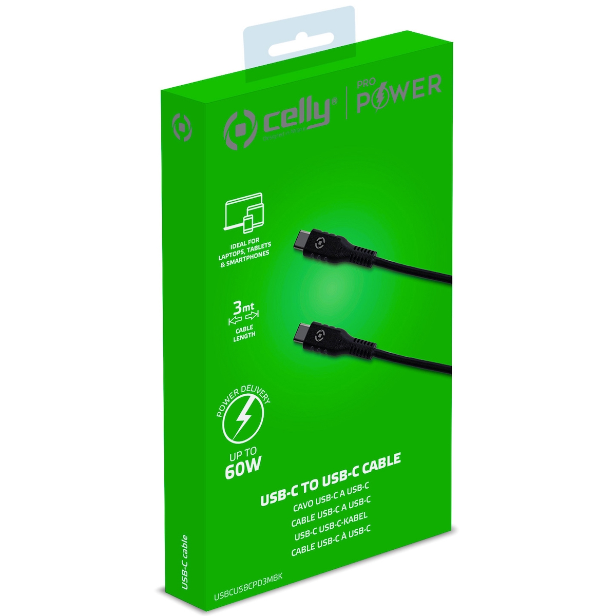 Celly USB-PD USB-C - USB-C-kabel 60W 3m