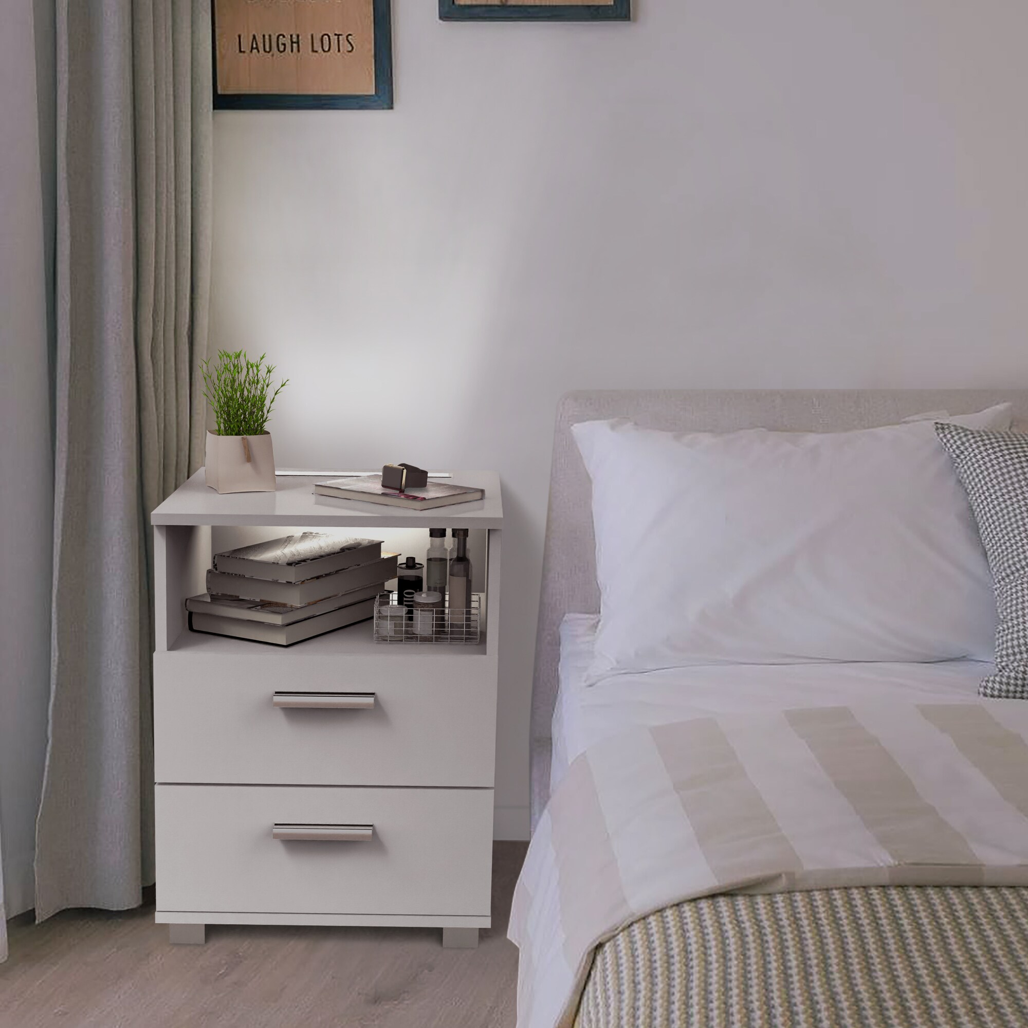 kalb | Mila - Nachtkonsole Nachttisch mit integriertem LED Licht, dimmbar Farbe: Weiß
