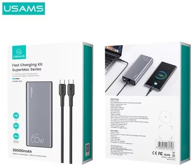 (65W) PB59 Super Mac Series 30000mAh Dual USB A / USB C Powerbank Power Delivery Ladegerät (US-CD165) - Grau