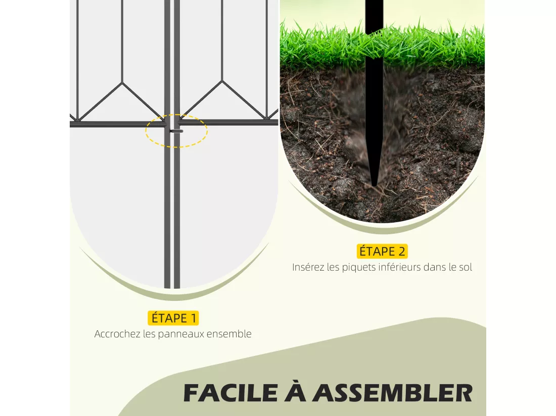 Lot de 5 clôtures de jardin décoratives en métal avec ornements - dim. totales 305L x 79,5H cm - noir