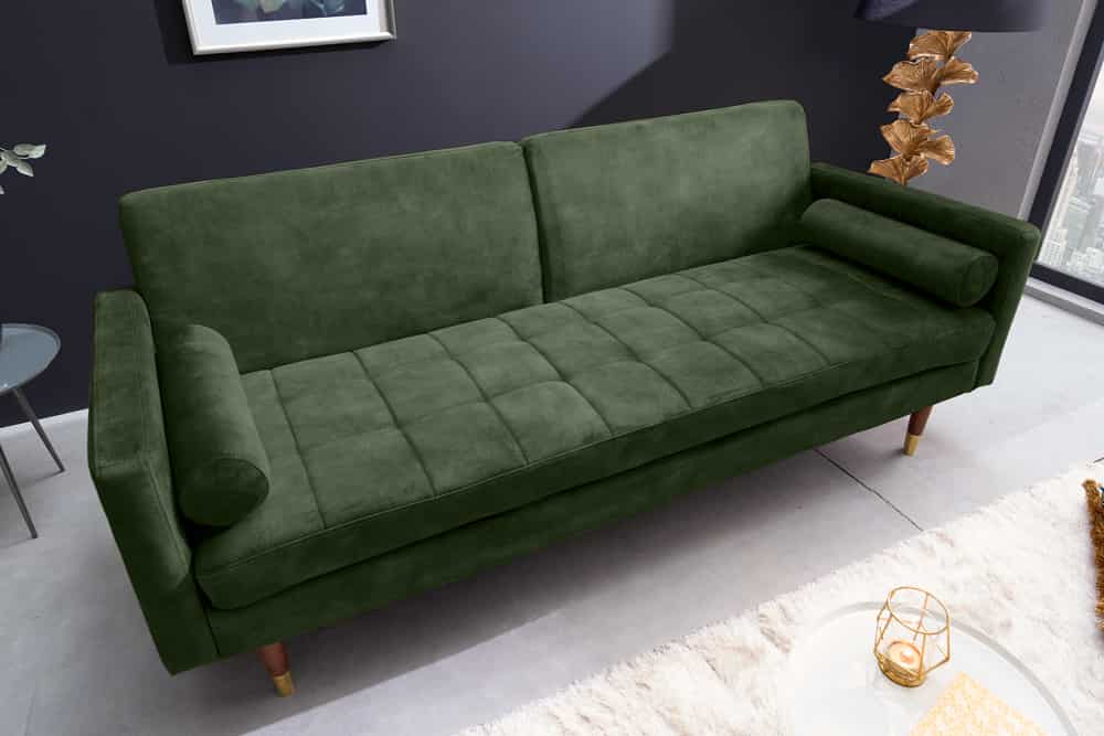 Modernes Schlafsofa COUTURE 200cm grün Microvelours 3-Sitzer Couch mit Schlaffunktion