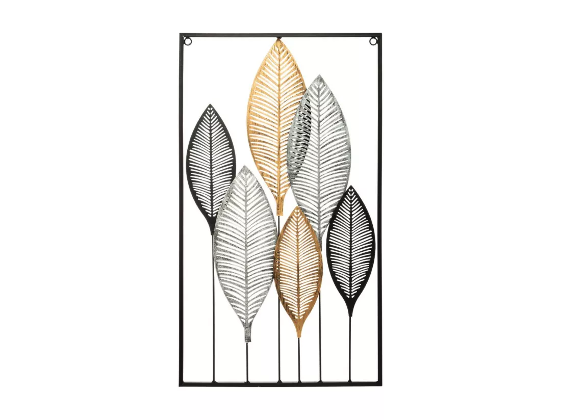 Décoration murale en métal Feuilles Noires et Dorées 37 x 65 cm