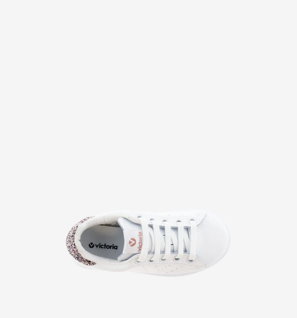 TENIS CUIR & GLITTER Baskets blanches en cuir ROSA