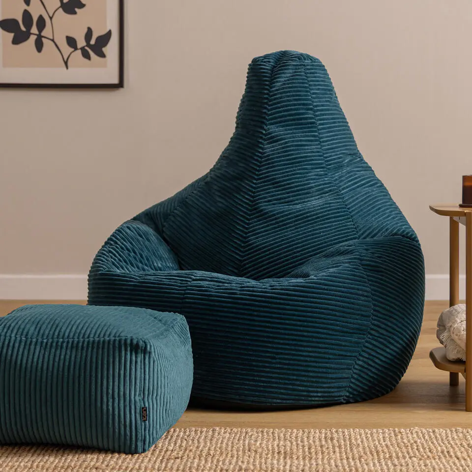 icon - Dalton XL Zitzak Fauteuil met Poef - Gaming - Ribfluweel - Blauwgroen