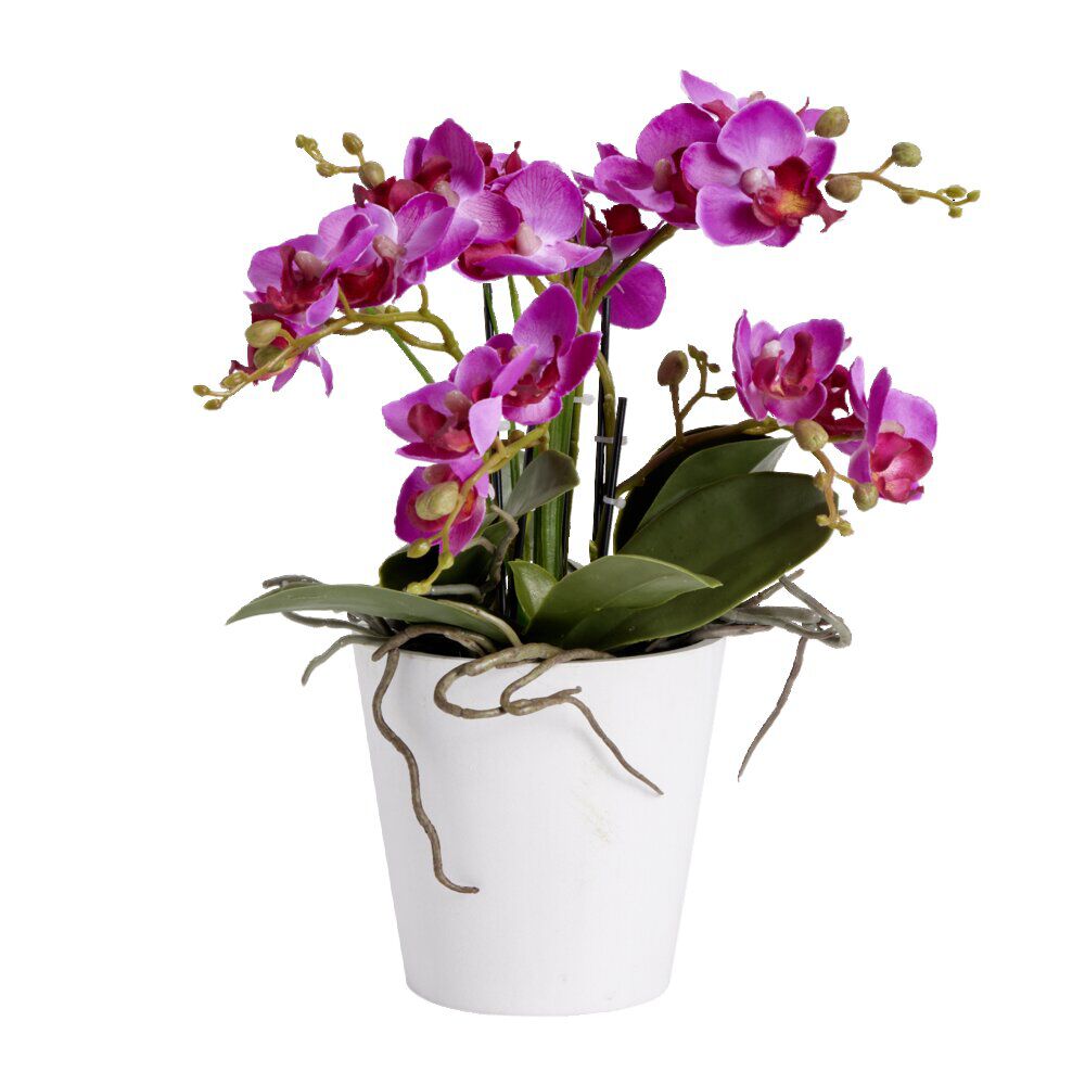Fleurs artificielles en pot orchidée rose 5 branches H32cm - 3 modèles