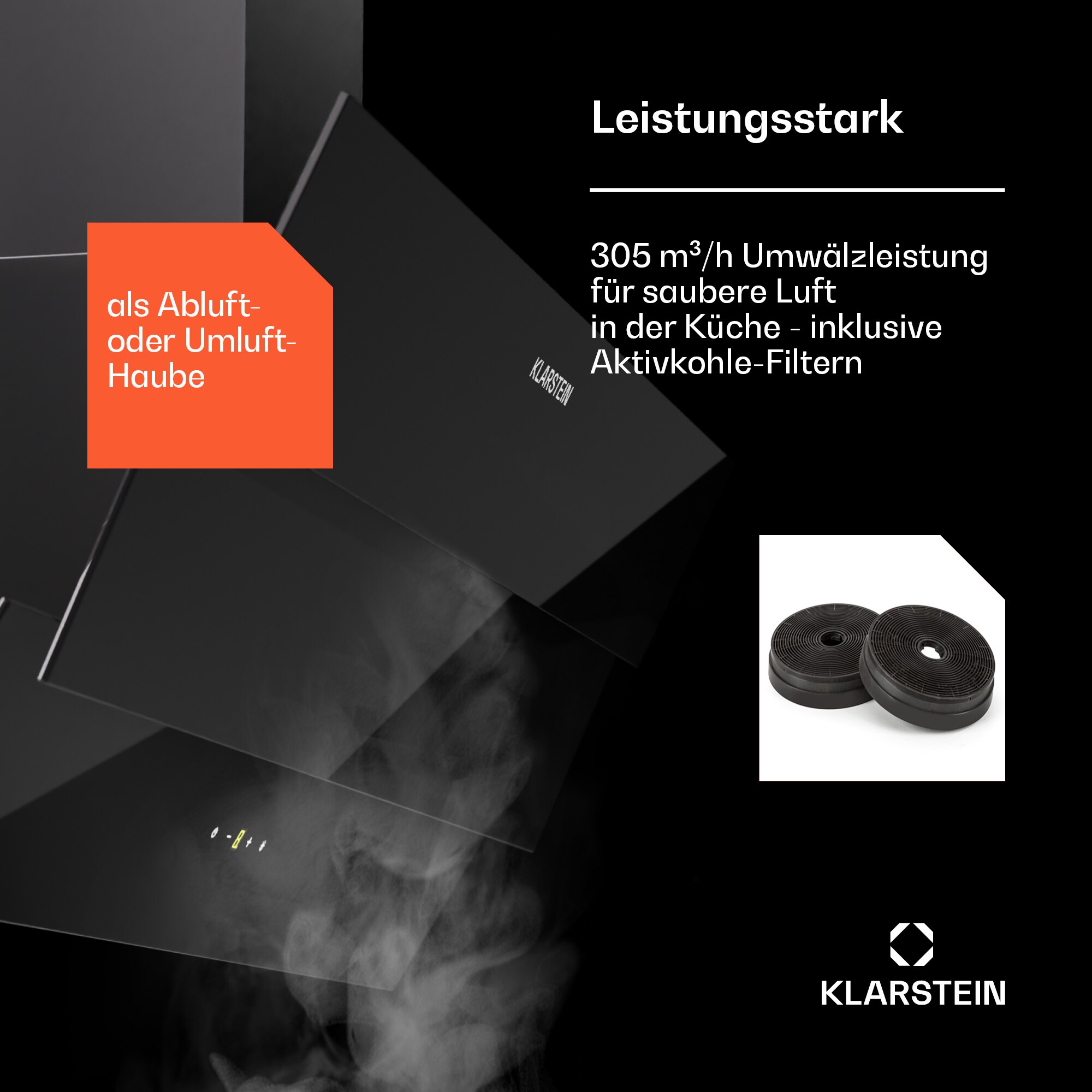 Antonia 90 Dunstabzugshaube 90cm 247m³/h Touch EEK A++ Glas Schwarz