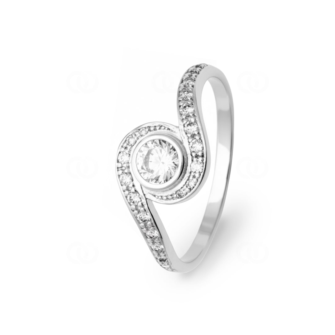 Damenring 925 Silber rhodiniert mit Zirkonia rund