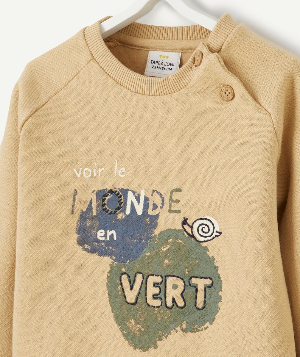 SWEAT BÉBÉ GARÇON EN FIBRES RECYCLÉES BEIGE AVEC MESSAGE