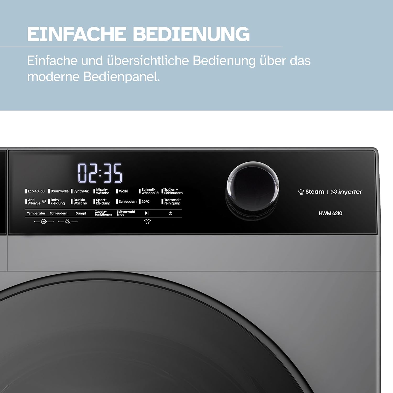 Heinrich´s Waschmaschine, Steam-Funktion, 10kg Mega Kapazität, 15 Programme, 1400 U/min., Aqua-Stop, LED-Display, Endzeitvorwahl, mit Kindersicherung, langlebiger und leiser Inverter Motor,Titan-Grau