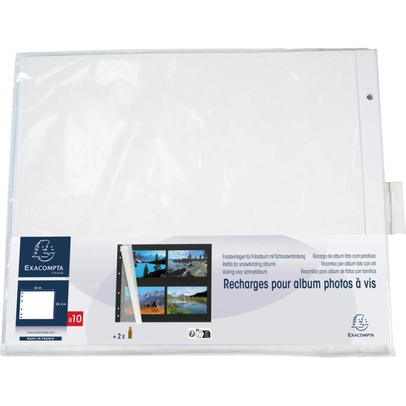 Sachet de 10 Recharges pour album à vis pages blanches - 29x37 cm - Blanc