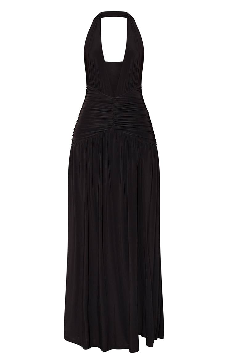 Noir Robe Maxi Froncée Double Couche En Jersey Slinky