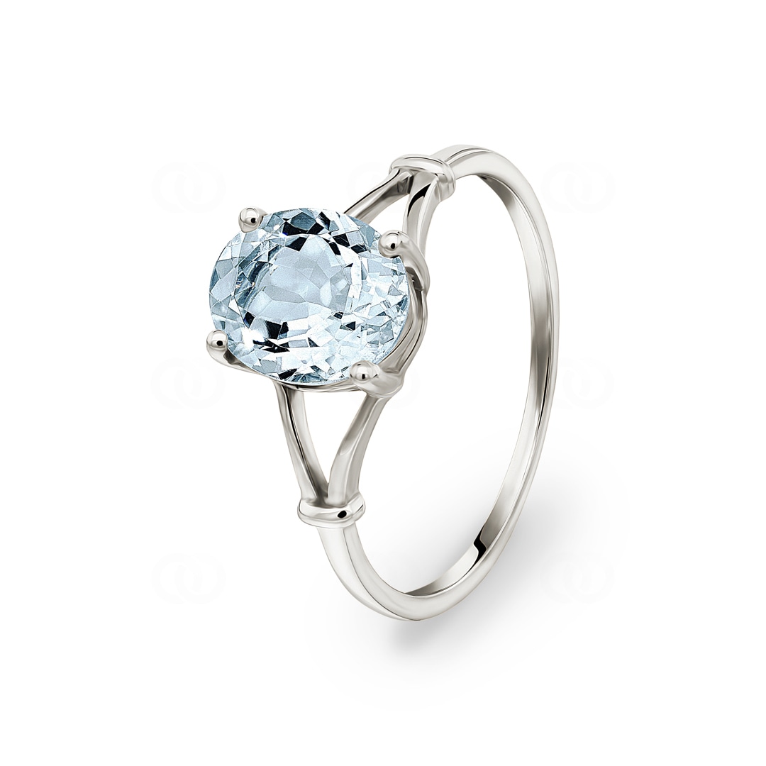 Damenring 750/18 K Weissgold mit Aquamarin oval
