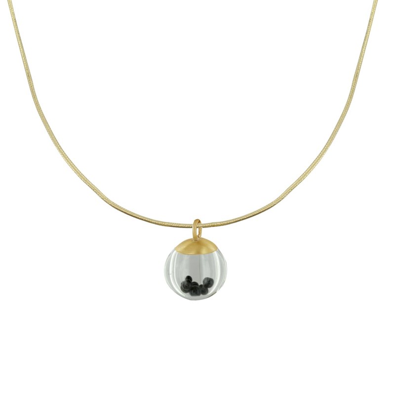 Collier Laiton Bulle et Billes Pâte de Verre Cristal
