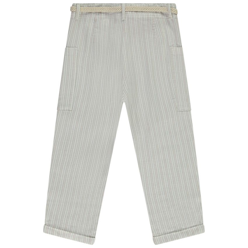 Pantalon rayé à poches + ceinture tressée pour fille - Rose