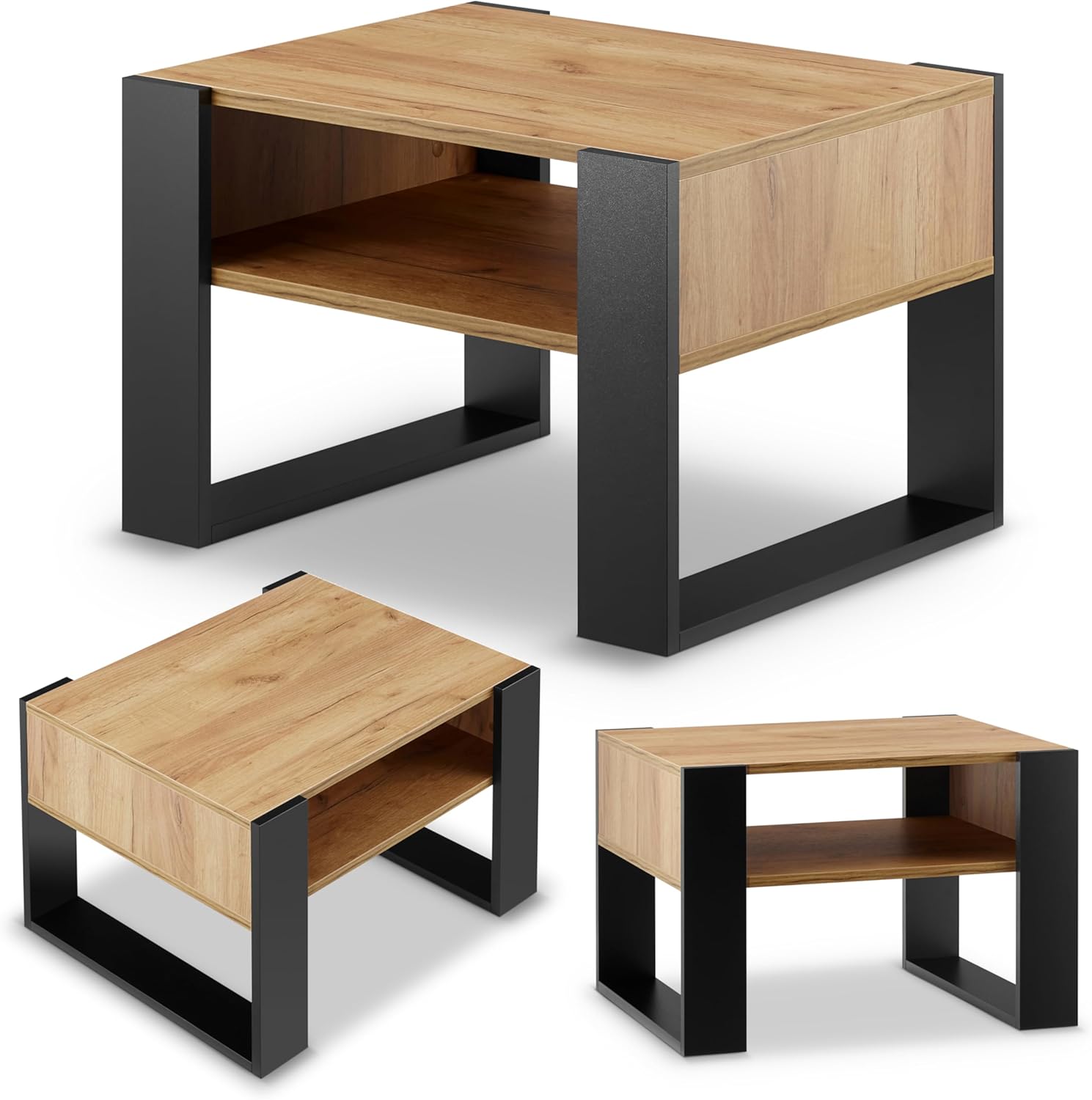 Wohnzimmertisch für Couch | Klein Couchtisch Schwarz Eiche mit Stauraum | Modern Tisch Wohnzimmer | Coffee Table | Kleiner Tisch | 65CM Breite Kaffeetisch | Stabil Stubentisch