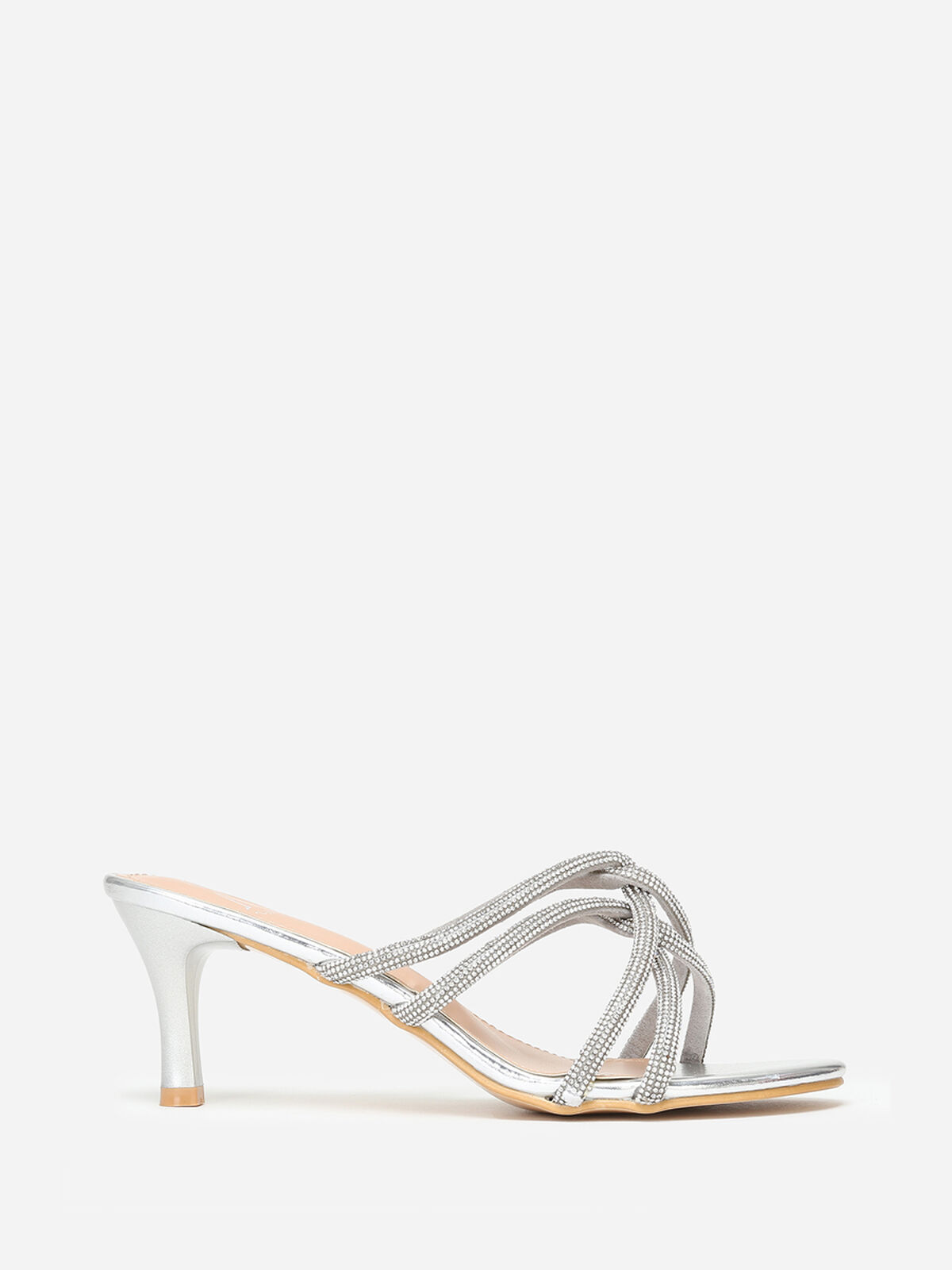 Mules à brides strass entrelacées grandes tailles- Argenté