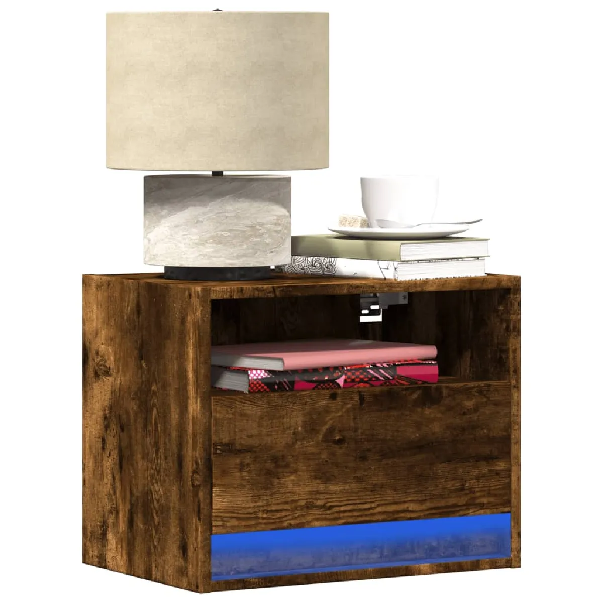 vidaXL Table de Chevet Murale LED - Chêne Fumé