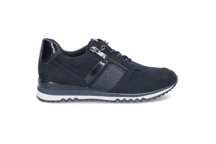 Mørkeblå sneakers med kombinasjon av tekstil og syntetisk materiale for en trendy look.