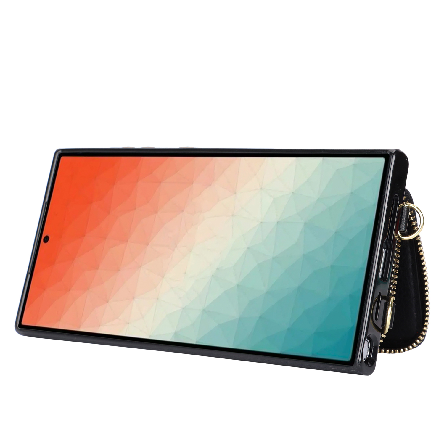 Samsung Galaxy S25 Ultra Necklace Leder Schutz Hülle mit Kartenfächer   Handykette (140cm) - Schwarz