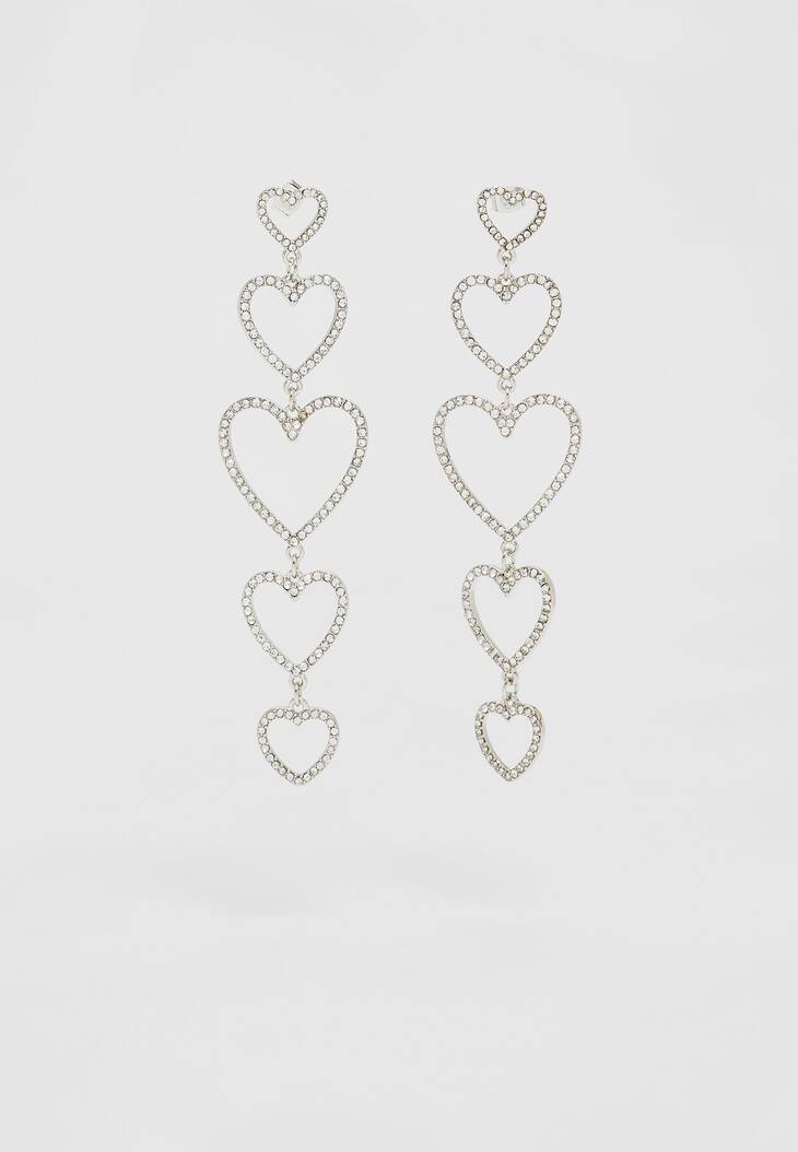 Brincos de coração com strass