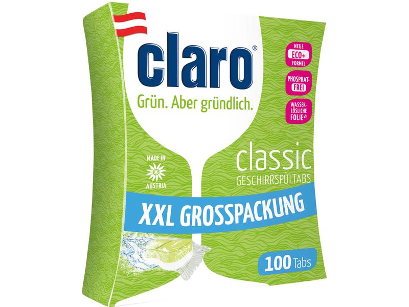 claro Maschinenspülmittel ÖKO Classic Tabs 100 Stück Vegane und phosphatfreie Tabs für die Geschirrspülmaschine