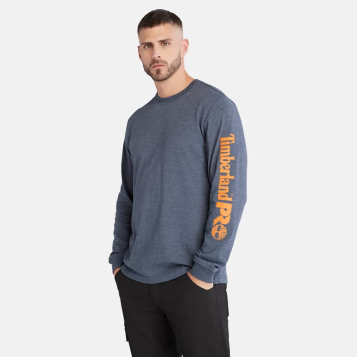 Camiseta Timberland PRO Core Logo de manga comprida para homem, na cor roxa.