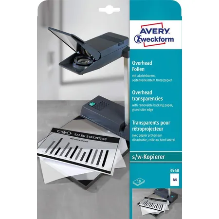 Avery Zweckform 3568 Overhead-Folien, DIN A4, einseitig beschichtet, seitenverleimtem Unterpapier, 10 Bogen