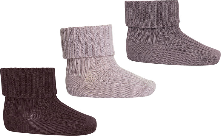 mpKids Wool rib baby socks - 3-pack Wood rose