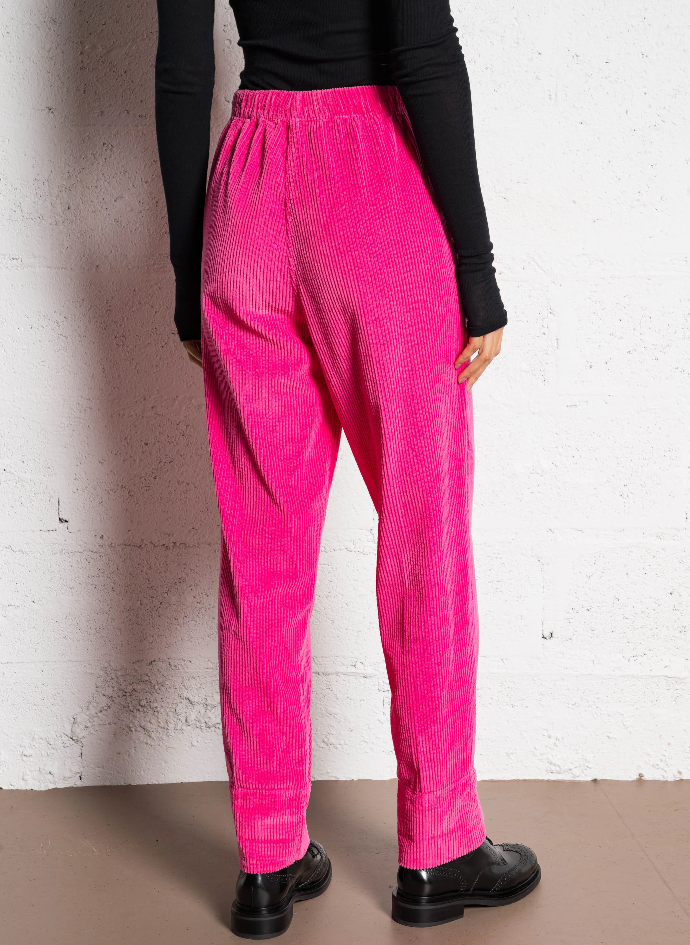 PADOW - Pantalon large taille haute en velours côtelé | Rose