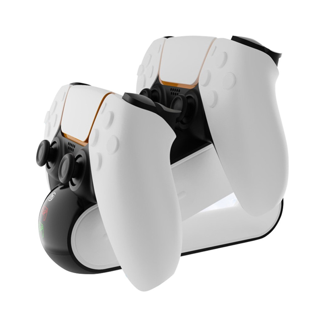 Sony PlayStation PS5 Controller Dual Ladestation Docking Halter mit LED Ladeanzeige (17 x 6cm) - Weiss / Schwarz