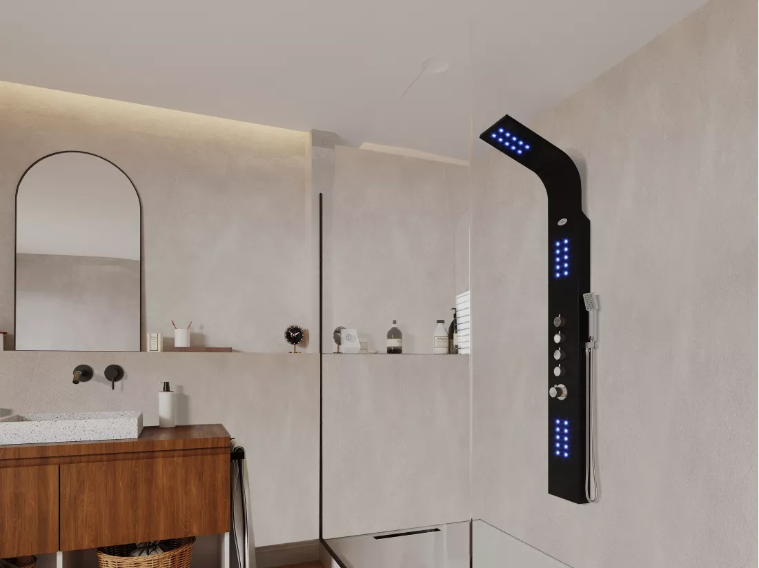 Colonne de douche hydromassante thermostatique à leds - 20*165cm - Noir - FELICITA