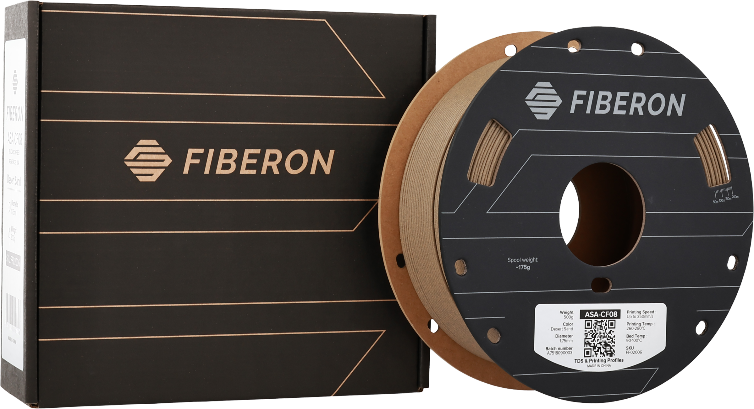 Polymaker  Fiberon™ ASA-CF08 Desert Sand, 1,75 mm / 500 g    Carbonfaserverstärktes ASA Filament für robuste Anwendungen in Desert Sand