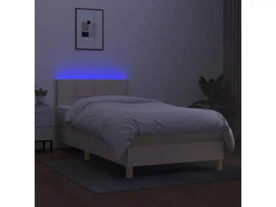 Sommier tapissier avec matelas et LED Crème 90x190 cm Tissu