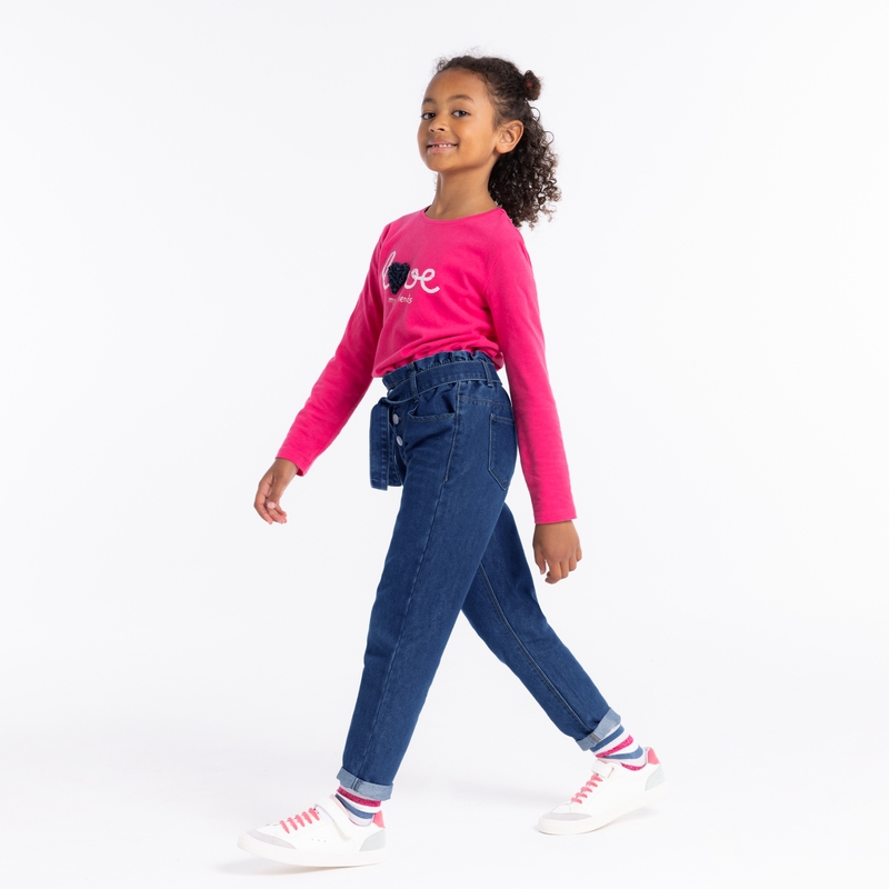 Jean mom à ceinture amovible bleu fille