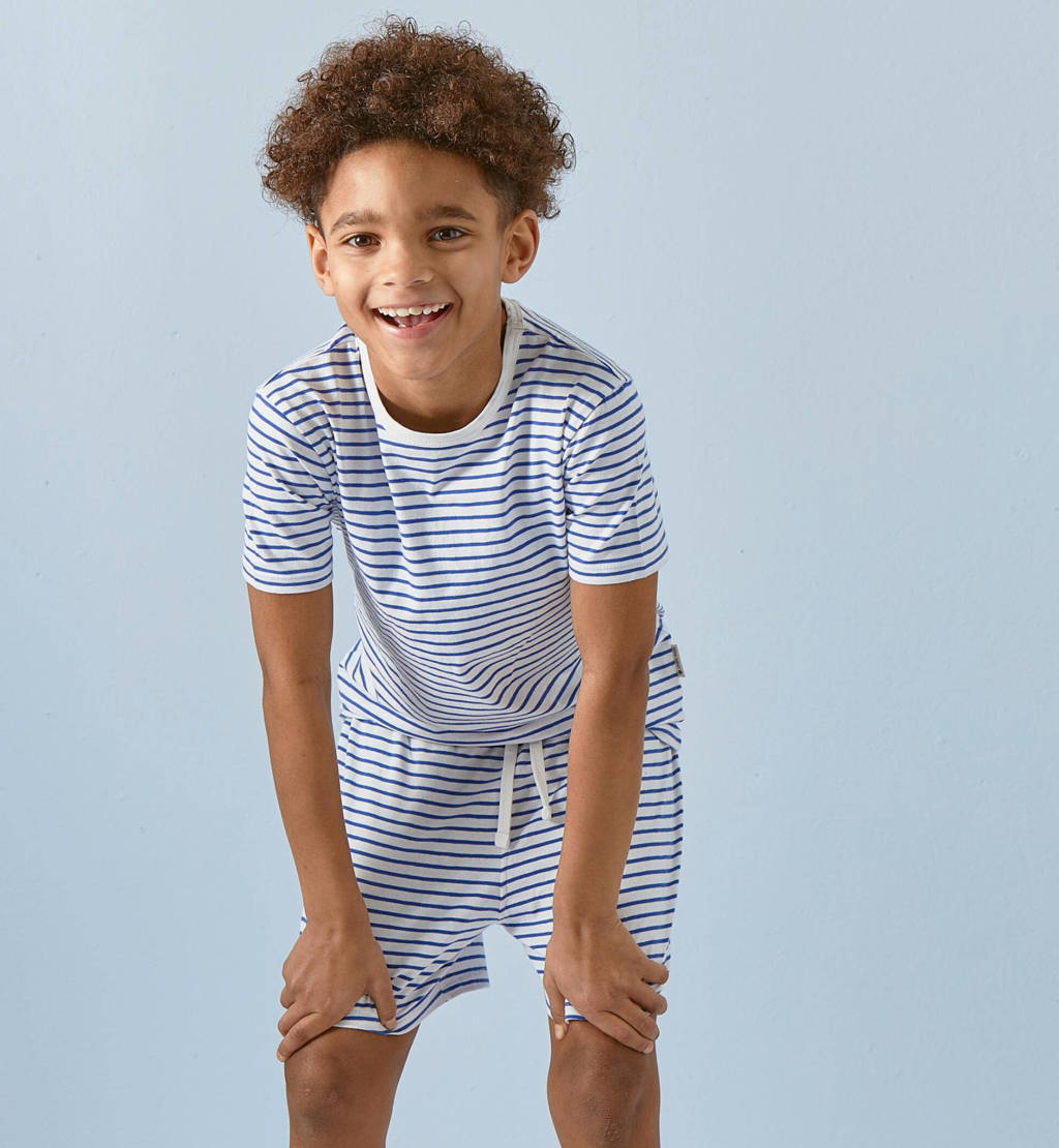 Little Label gestreepte shortama van katoen blauw/wit