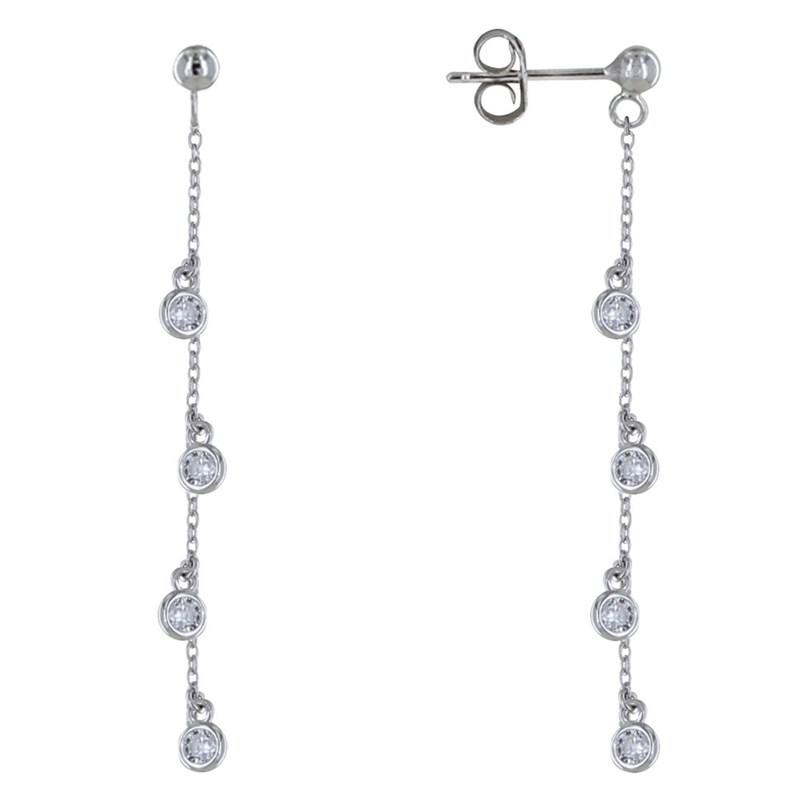 Boucles d'Oreilles Chainette Argent Rhodié et Quatre Strass