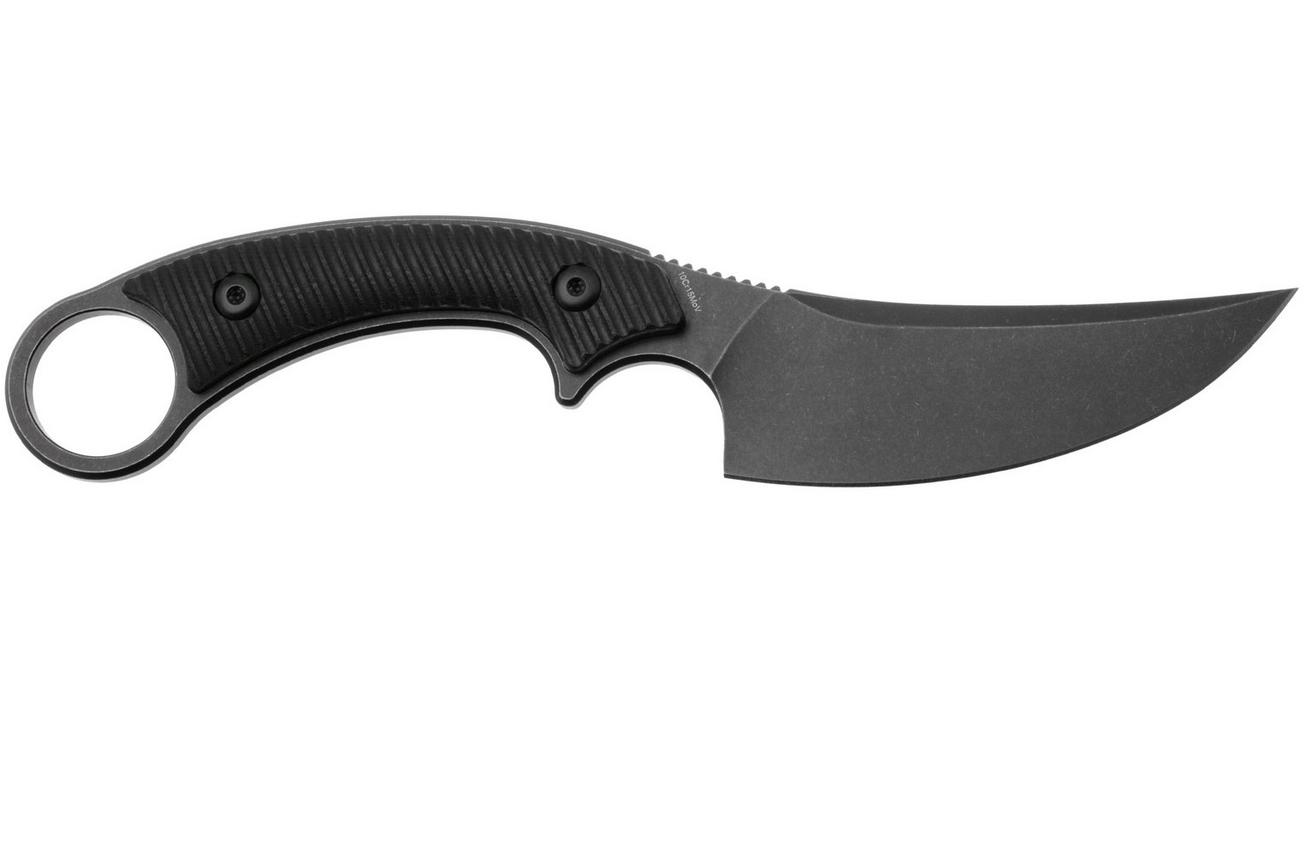 QSP Knife Viper QS166-A2 Blackwashed 10Cr15MoV, Black G10, vaststaand mes