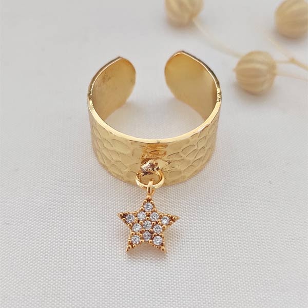 Bague étoile ajustable - Laiton plaqué or & zircon