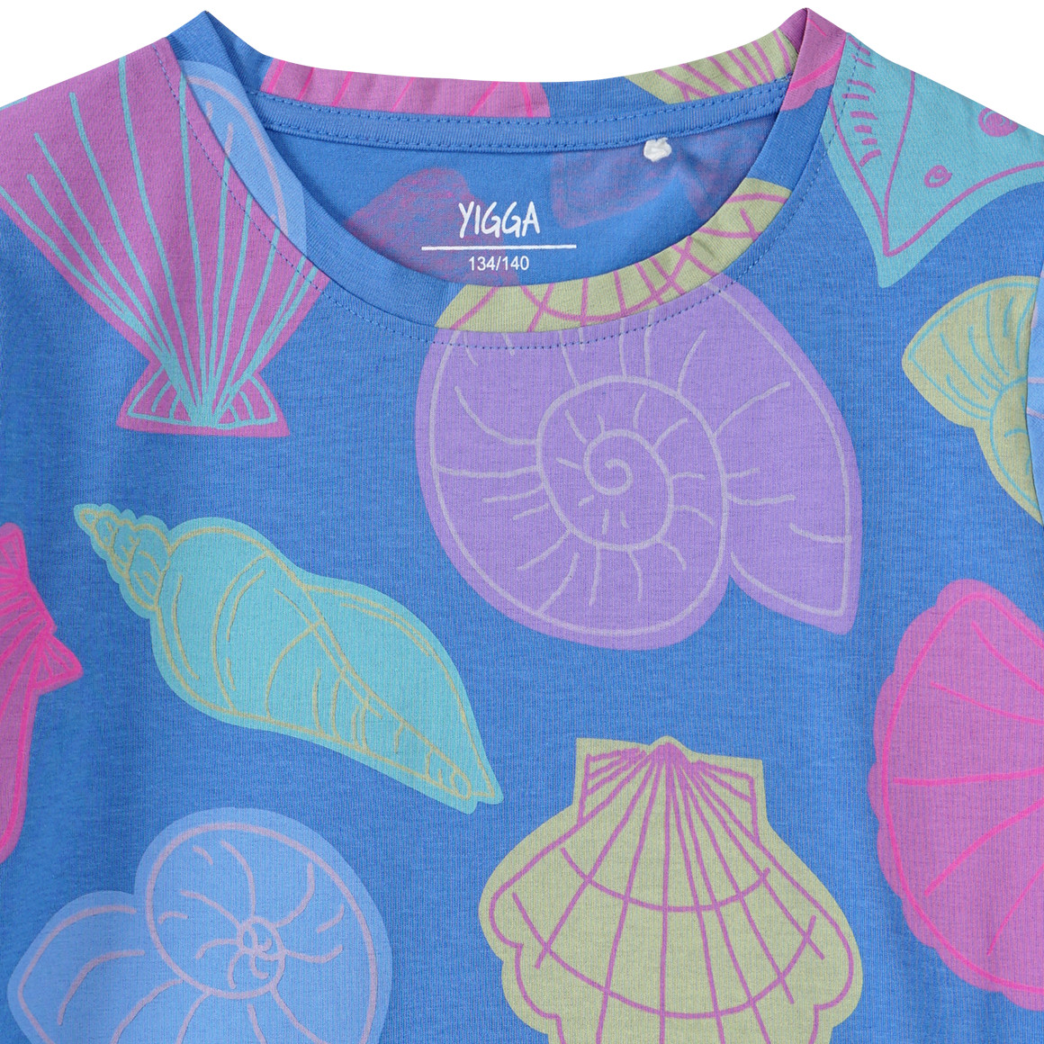 Yigga Mädchen T-Shirt mit bunten Muscheln blau