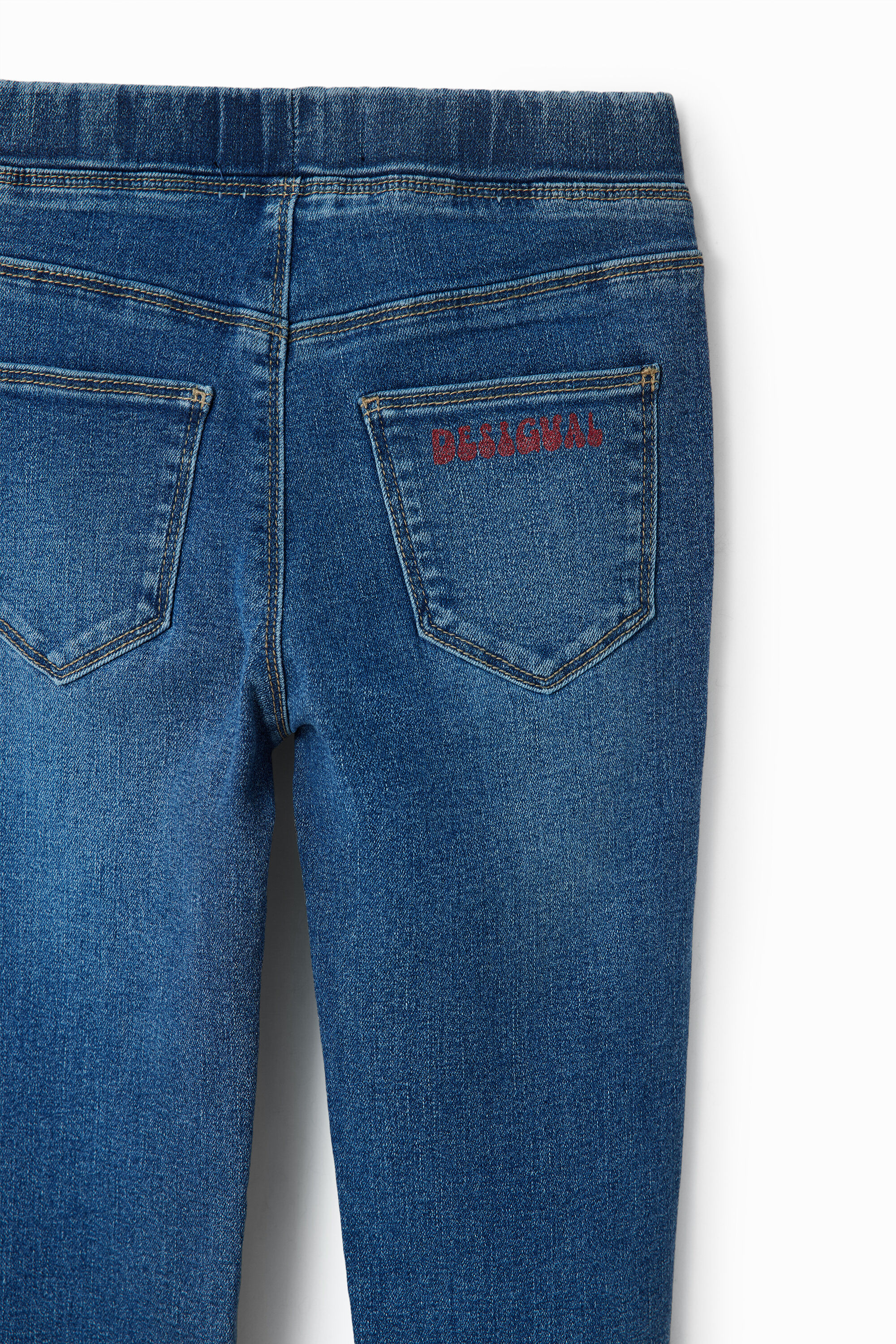 Calças legging jeans com mensagem