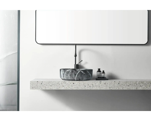 Jungborn TESSERA opzetwastafel 36 x 36 cm, zwart mat marmer, inclusief keramische afvoerplug
