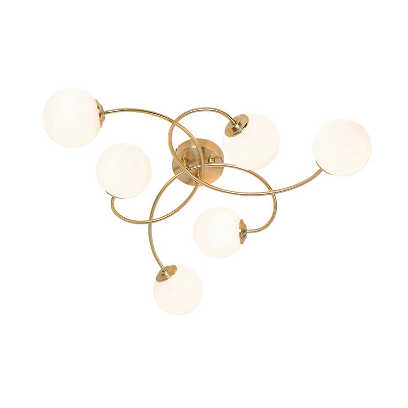 Moderne plafondlamp goud met opaal glas 6-lichts  - Athens