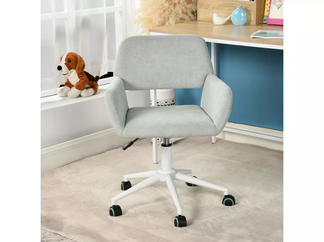 URBAN MEUBLE Chaise de bureau tissu vert pâle, réglable en hauteur, rotation à 360° ROSS KD GREEN WHITE LEG