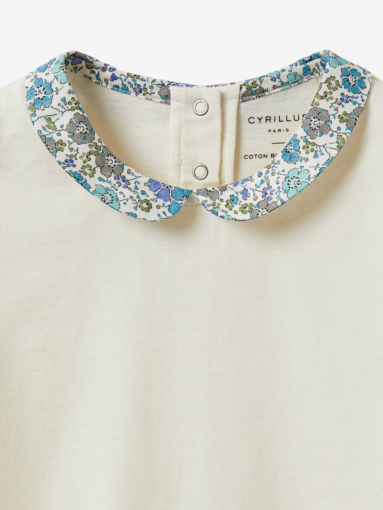 Camiseta de algodão orgânico com gola em malha Liberty para meninas